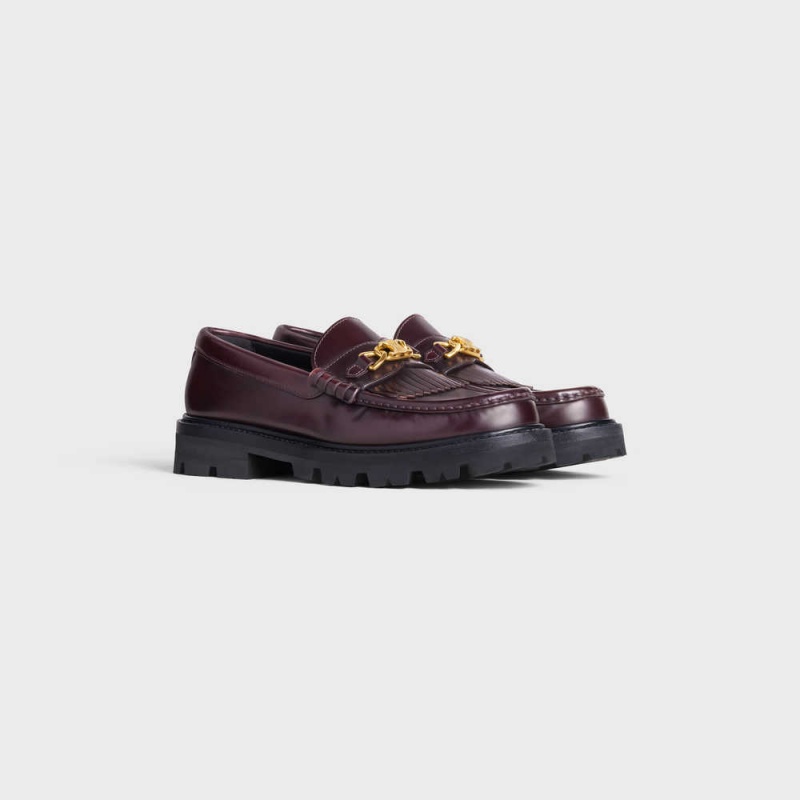 Celine MARGARET WITH TRIOMPHE CHAIN in POLISHED BULL Loafers Burgundy | CL-592522