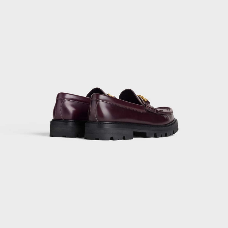 Celine MARGARET WITH TRIOMPHE CHAIN in POLISHED BULL Loafers Burgundy | CL-592522