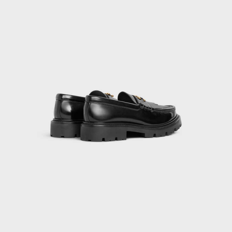 Celine MARGARET WITH TRIOMPHE FRAME in POLISHED BULLSKIN Loafers Black | CL-592525