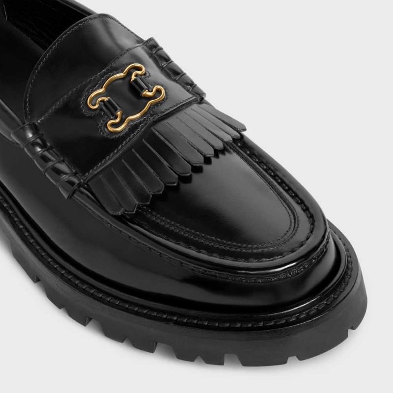 Celine MARGARET WITH TRIOMPHE FRAME in POLISHED BULLSKIN Loafers Black | CL-592525