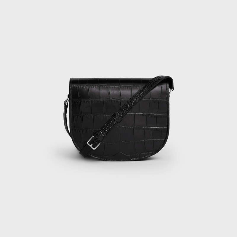 Celine MEDIUM BESACE TRIOMPHE in CROCODILE EMBOSSED CALFSKIN Shoulder Bags Black | CL-591847