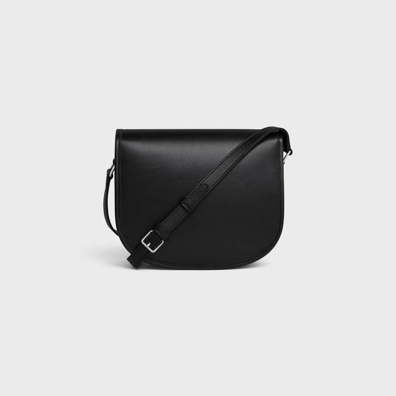 Celine MEDIUM BESACE TRIOMPHE in SUPPLE NATURAL CALFSKIN Shoulder Bags Black | CL-591846