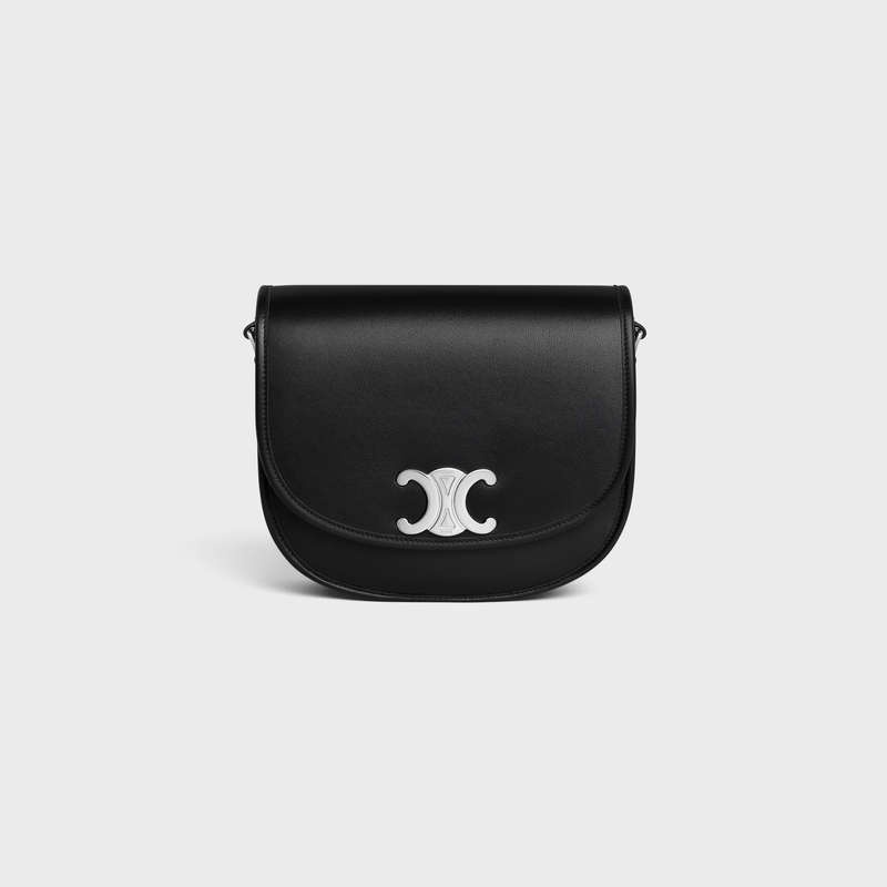 Celine MEDIUM BESACE TRIOMPHE in SUPPLE NATURAL CALFSKIN Shoulder Bags Black | CL-591846