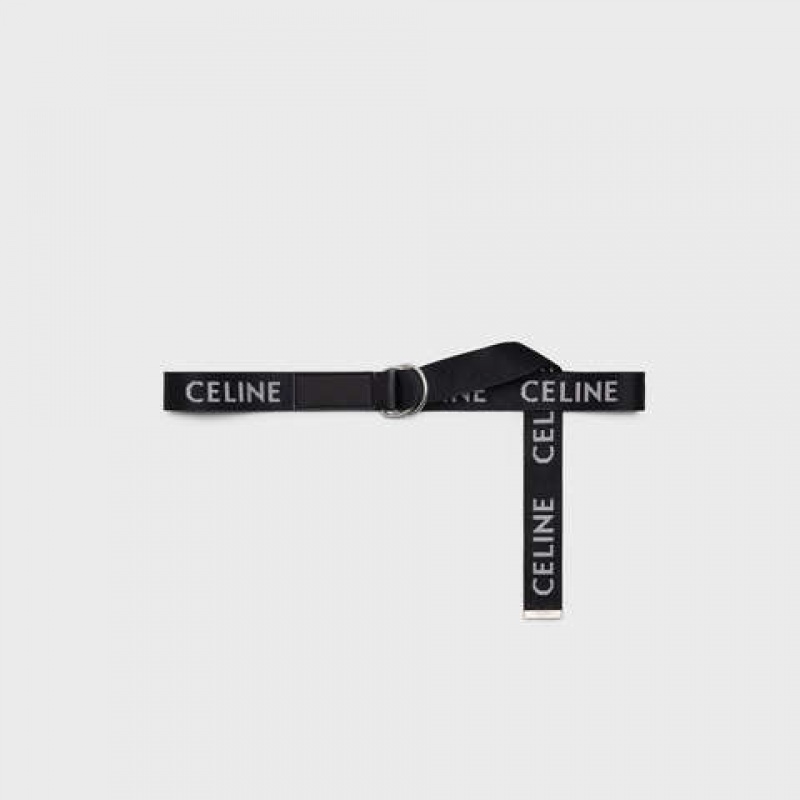 Celine MEDIUM DOUBLE in Jacquard Textile and Calfskin Belts Black | CL-591777