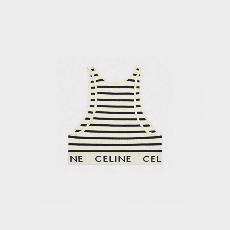 Celine MESH SPORTS BRA Sweatshirts Cream / Navy | CL-592809