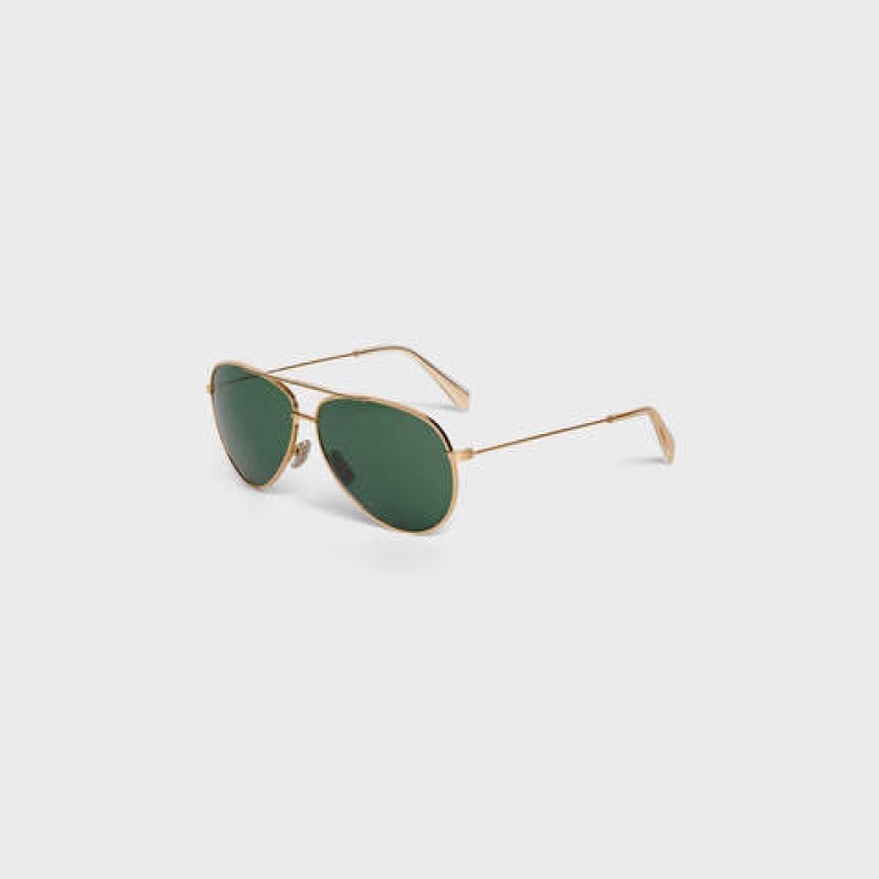 Celine METAL FRAME 01 IN METAL WITH MINERAL GLASS LENSES Sunglasses Gold/Green | CL-591757