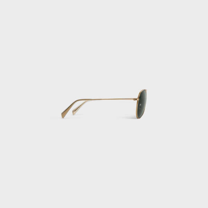 Celine METAL FRAME 02 IN METAL WITH MINERAL GLASS LENSES Sunglasses Gold/Green | CL-592410