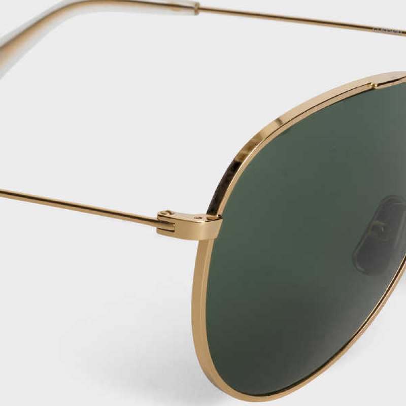 Celine METAL FRAME 02 IN METAL WITH MINERAL GLASS LENSES Sunglasses Gold/Green | CL-592410