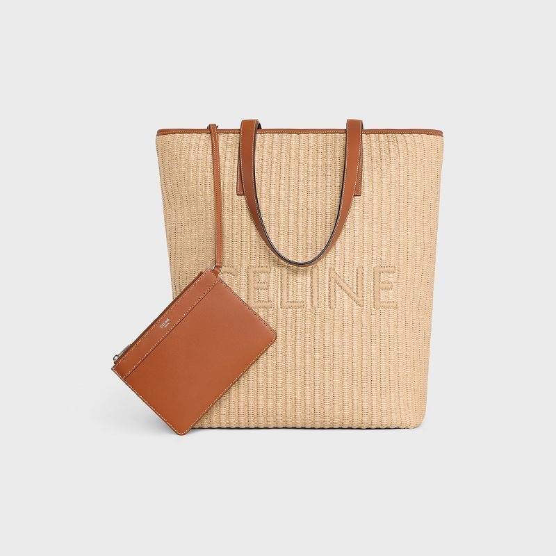 Celine MUSEUM BAG in RAFFIA EFFECT TEXTILE with celine EMBROIDERY Cabas Natural / Tan | CL-591835