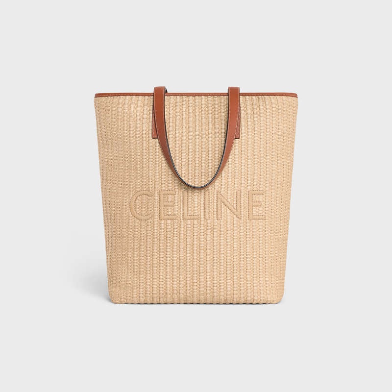 Celine MUSEUM BAG in RAFFIA EFFECT TEXTILE with celine EMBROIDERY Cabas Natural / Tan | CL-591835