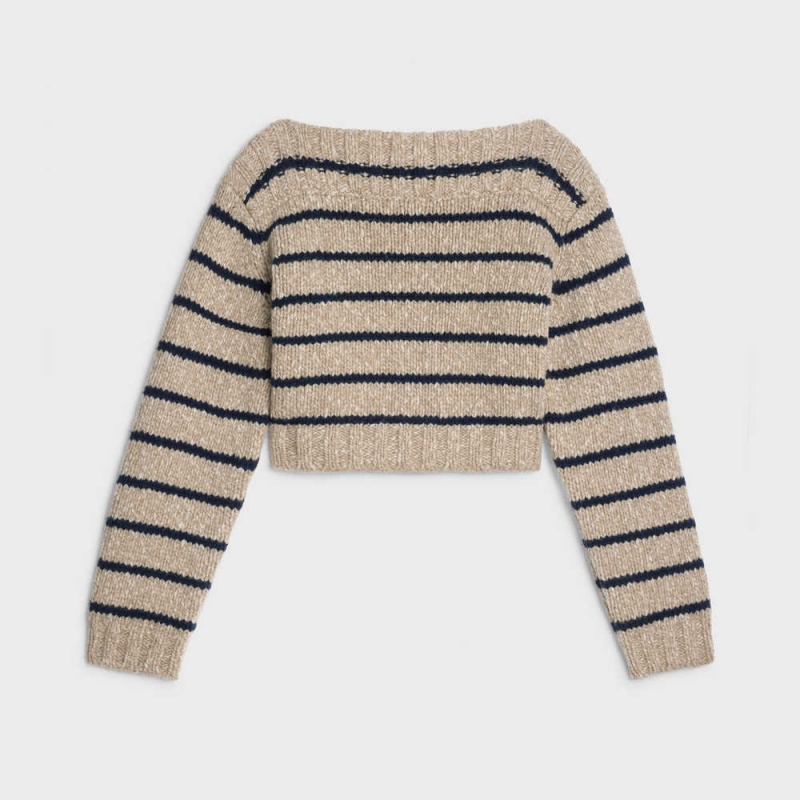 Celine Marinière Boat neck in wool Knitwear Taupe / Navy | CL-592694