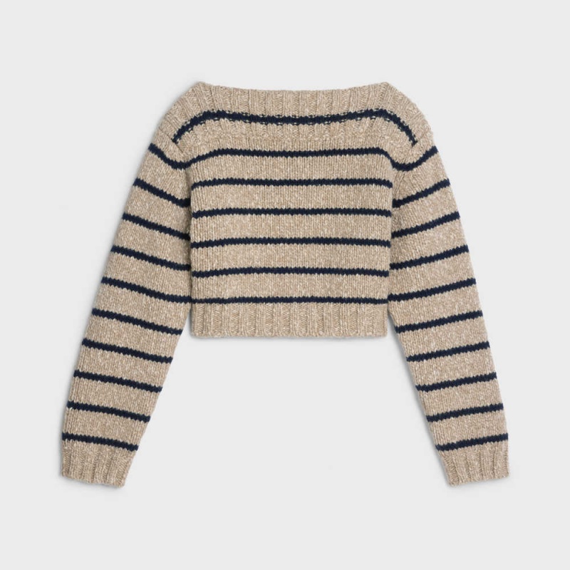 Celine Marinière Boat neck in wool Knitwear Taupe / Navy | CL-592694