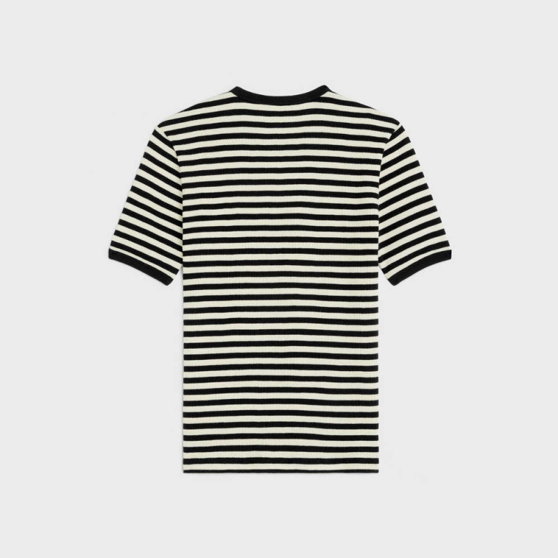 Celine Marinière in ribbed cotton jersey T-shirts Black / white | CL-592782