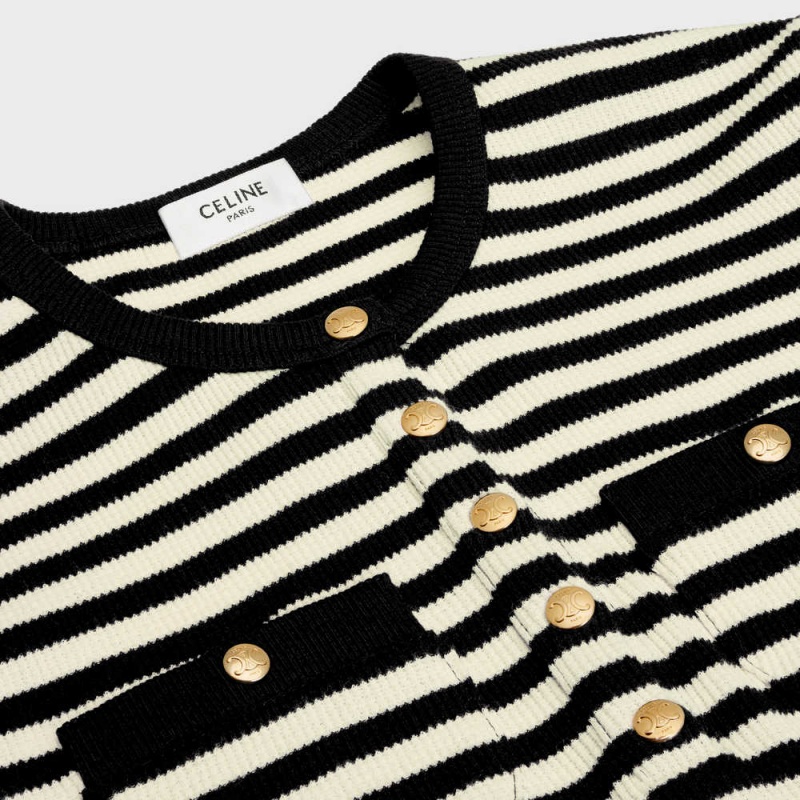 Celine Marinière in ribbed cotton jersey T-shirts Black / white | CL-592782