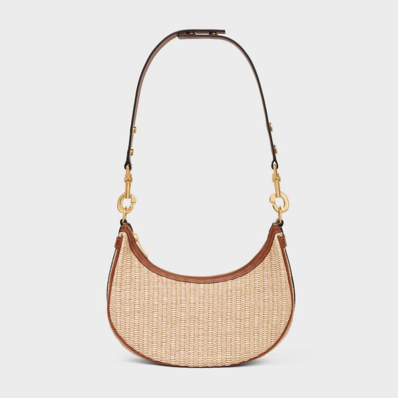 Celine MediumStrap Bag in RAFFIA EFFECT TEXTILE AND CALFSKIN Ava Natural / Tan | CL-593100