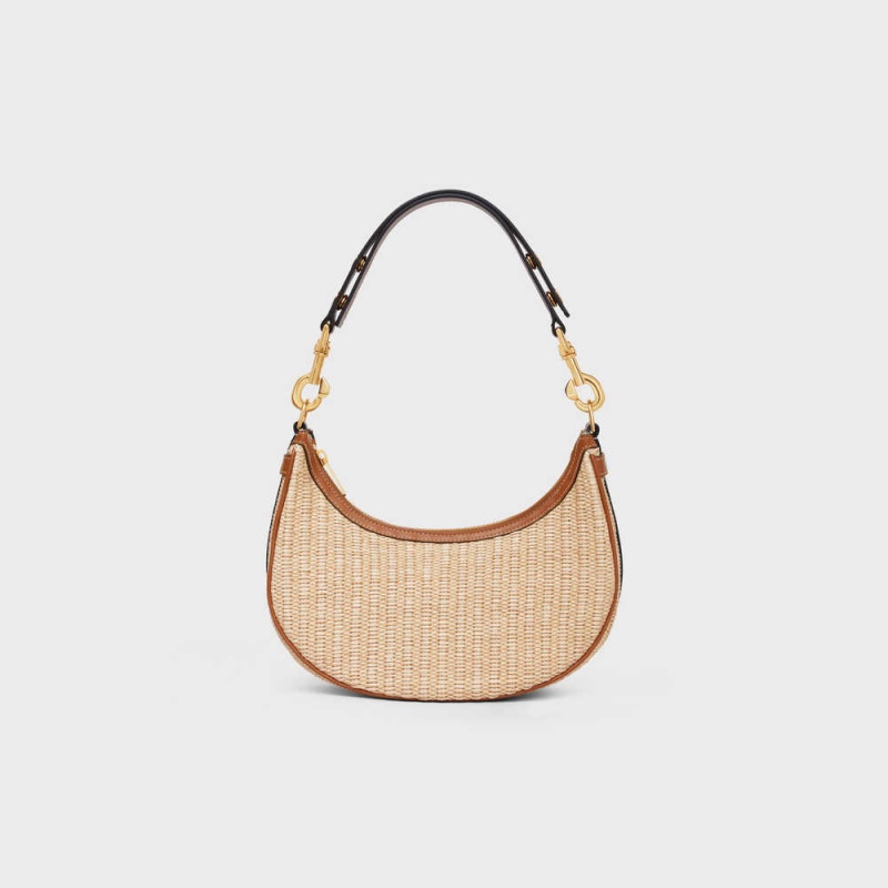 Celine MediumStrap Bag in RAFFIA EFFECT TEXTILE AND CALFSKIN Ava Natural / Tan | CL-593100