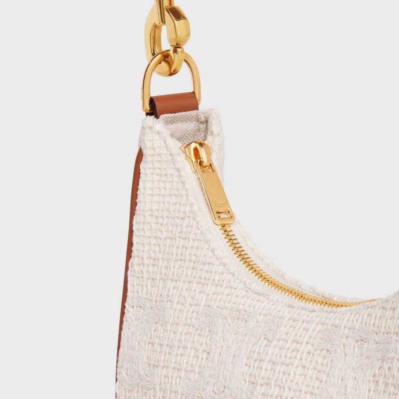 Celine MediumStrap Bag in TEXTILE WITH TRIOMPHE CROCHET EMBROIDERY Ava Natural / Tan | CL-593101