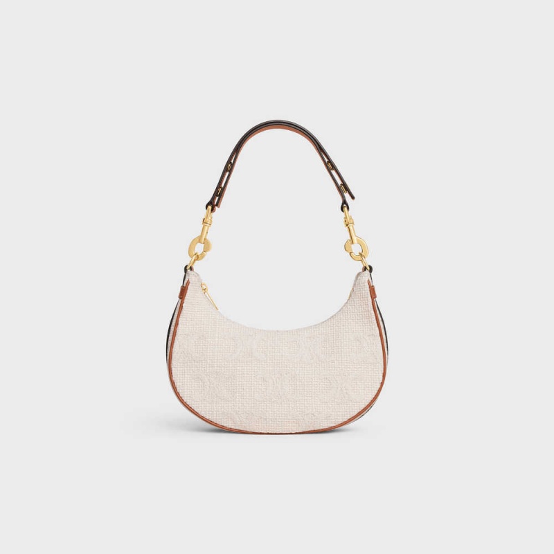 Celine MediumStrap Bag in TEXTILE WITH TRIOMPHE CROCHET EMBROIDERY Ava Natural / Tan | CL-593101