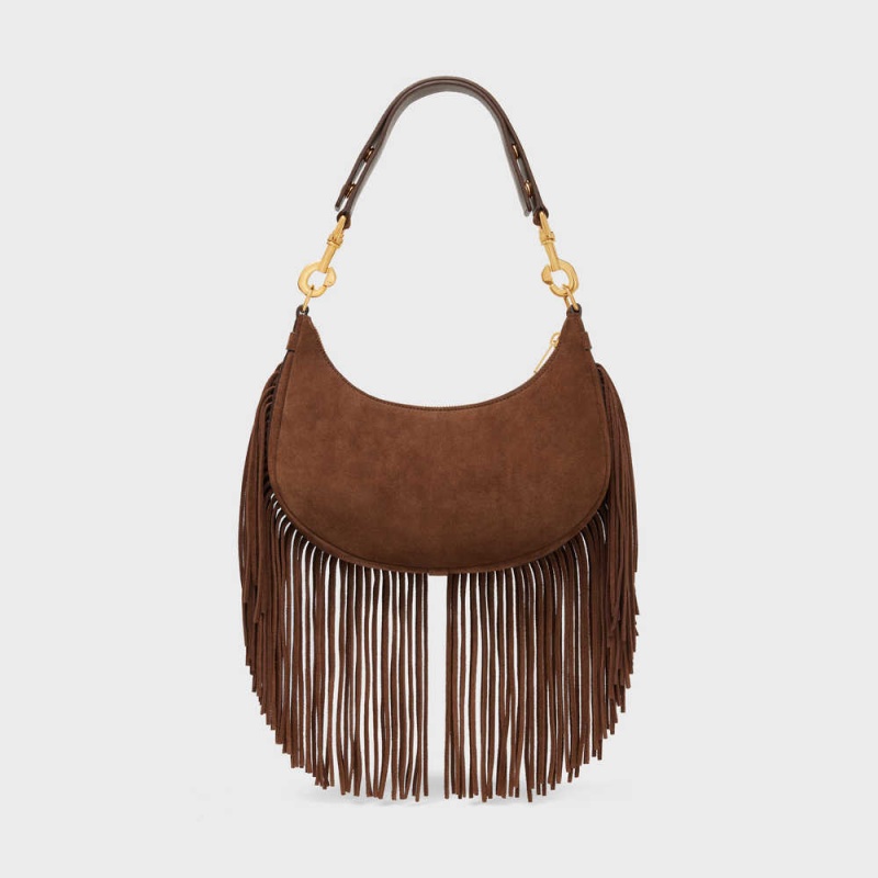 Celine MediumStrap Bag with fringes in SUEDE CALFSKIN Ava Brown | CL-593099