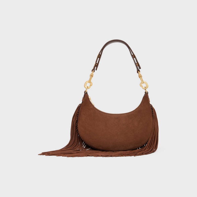 Celine MediumStrap Bag with fringes in SUEDE CALFSKIN Ava Brown | CL-593099