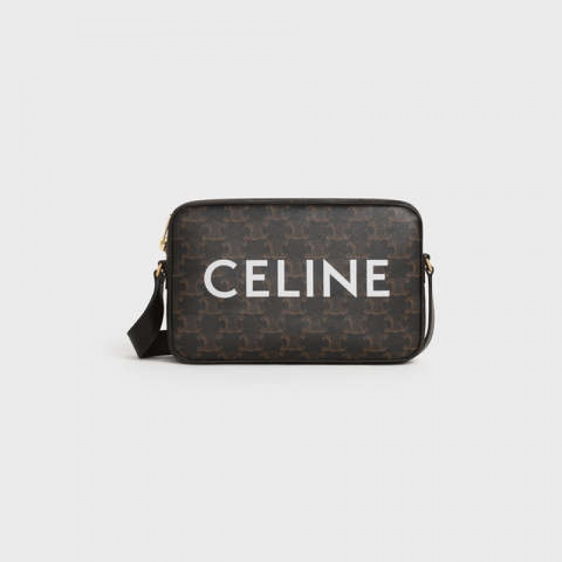 Celine Medium Bag in Triomphe Canvas with celine print Messenger Bags Black | CL-591856