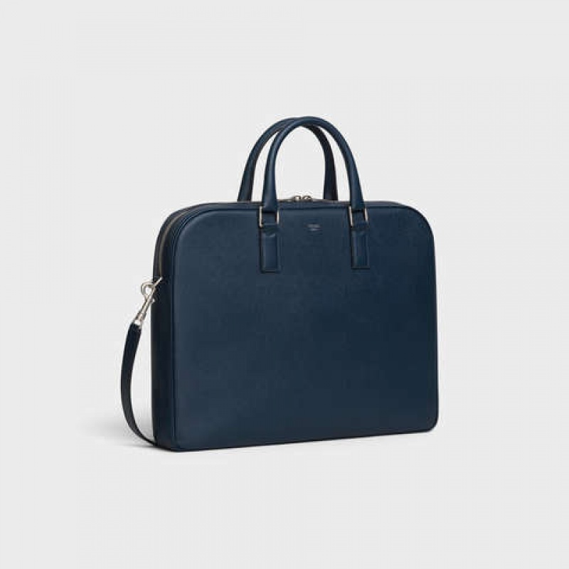 Celine Medium Briefcase in Grained Calfskin Business Navy blue | CL-591828