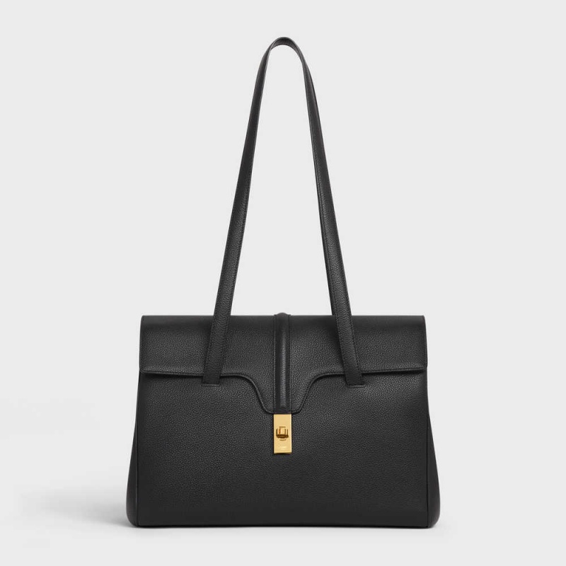 Celine Medium Soft Bag in Supple Grained Calfskin 16 Black | CL-593263