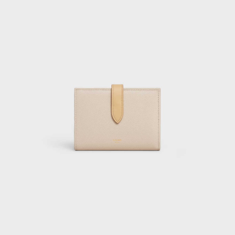 Celine Medium strap in Bicolour Grained Calfskin Wallets Limestone / pollen | CL-592992