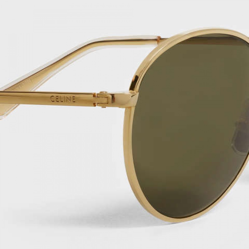 Celine Metal Frame 06 in Metal with Mineral Glass Lenses Sunglasses Gold/Green | CL-591759