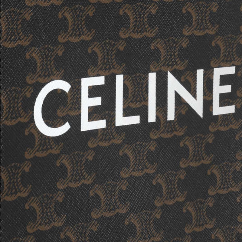 Celine Mini Vertical Cabas in and calfskin with print Triomphe Canvas Tan | CL-593134