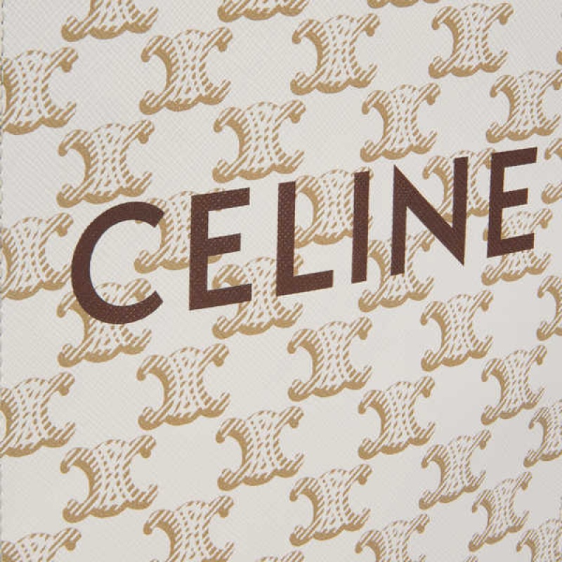 Celine Mini Vertical in Triomphe Canvas and calfskin with print Cabas White | CL-593086