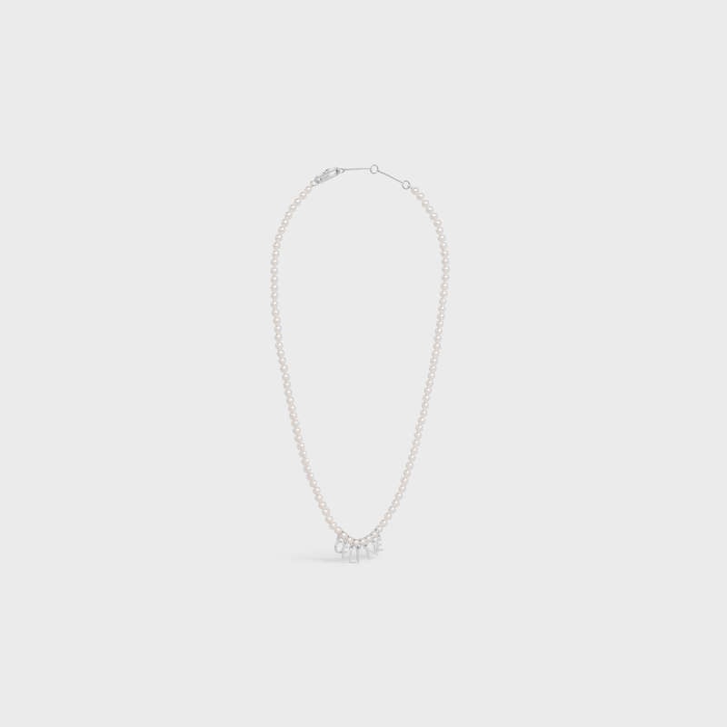 Celine Monochroms in Glass Pearls and Brass with Rhodium Finish Necklaces Ivory / Silver | CL-591662