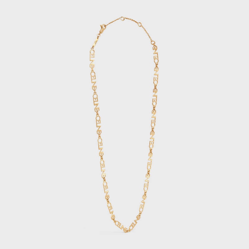 Celine Multi Logo in Brass with Gold Finish Necklaces Gold | CL-592250