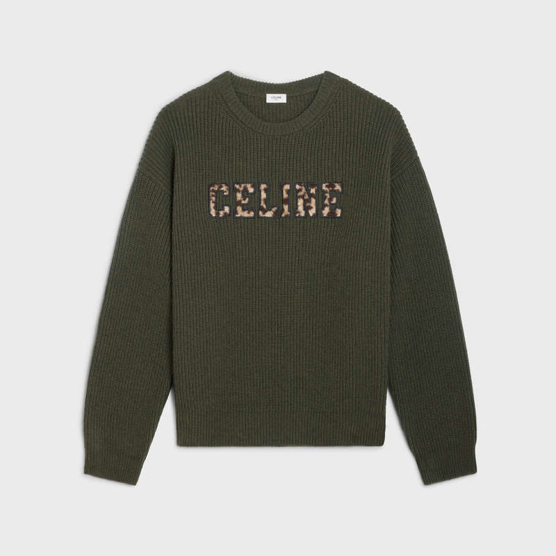 Celine OVERSIZED IN RIBBED WOOL Knitwear Khaki | CL-592102