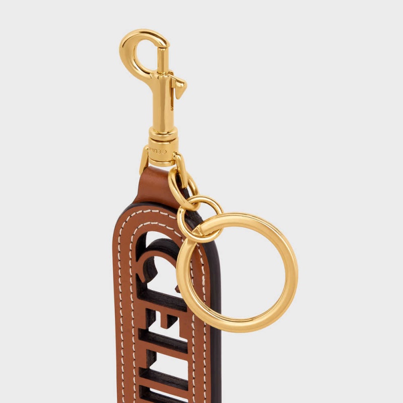 Celine PERFORATED KEYRING CHARM in SMOOTH CALFSKIN Leather Goods Accessories Tan | CL-592899