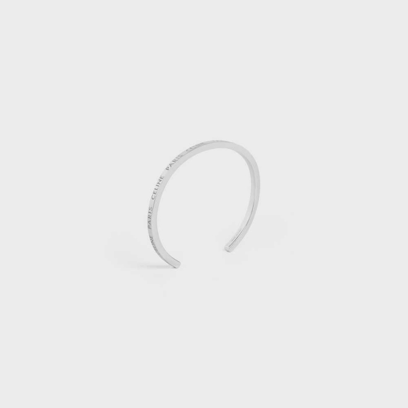 Celine Paris Thin Cuff in Brass with Rhodium Finish Bracelets Silver | CL-592216