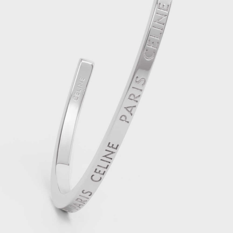 Celine Paris Thin Cuff in Brass with Rhodium Finish Bracelets Silver | CL-592216