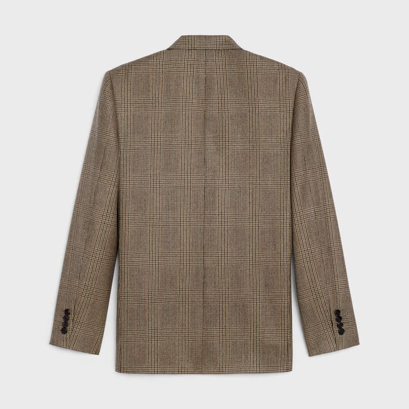 Celine RECTANGLE IN PRINCE OF WALES CHECK WOOL Jackets BEIGE/MARRON/NOIR | CL-591996