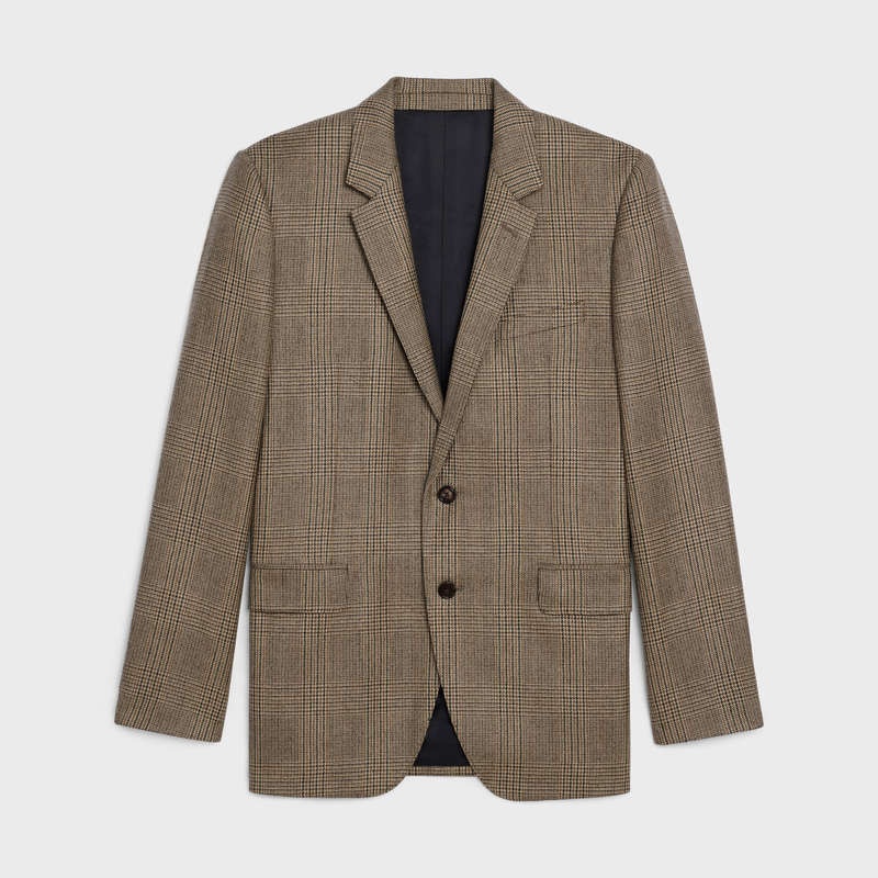 Celine RECTANGLE IN PRINCE OF WALES CHECK WOOL Jackets BEIGE/MARRON/NOIR | CL-591996