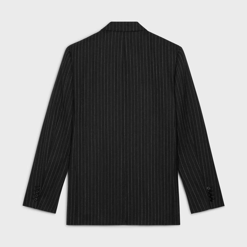 Celine RECTANGLE IN STRIPED WOOL FABRIC Jackets Anthracite/Chalk | CL-591995