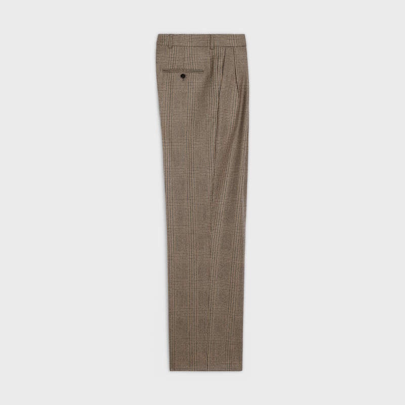 Celine SKATE IN PRINCE OF WALES CHECK WOOL Trousers BEIGE/MARRON/NOIR | CL-592030