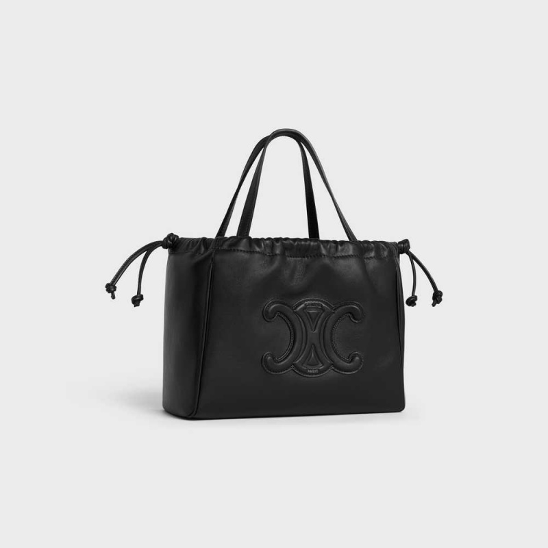 Celine SMALL DRAWSTRING CUIR TRIOMPHE in Smooth Calfskin Cabas Black | CL-593089