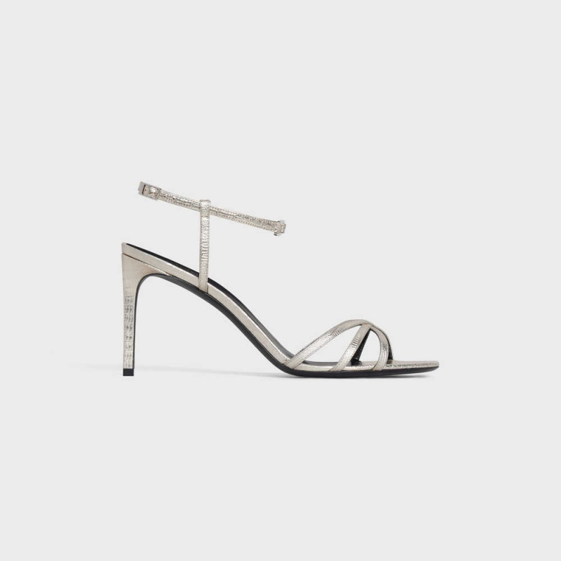 Celine SOIR in Lizard stamped metalized calfskin Sandals Platinium | CL-592597