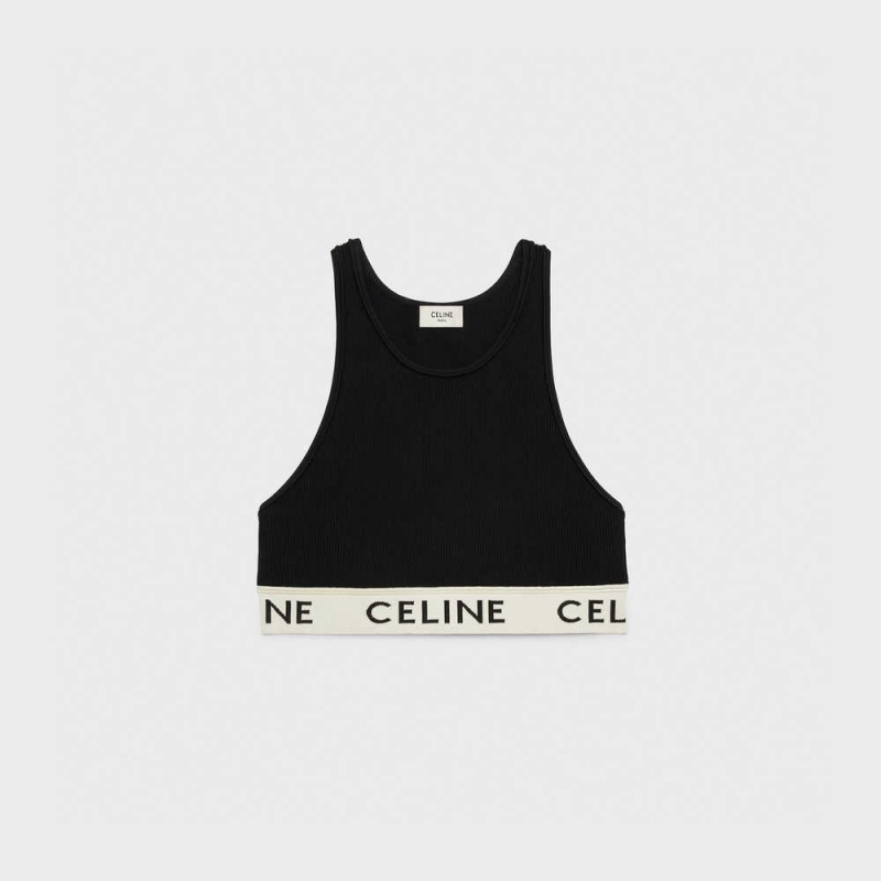 Celine SPORTS BRA IN ATHLETIC KNIT Sweatshirts BLACK / CREAM | CL-592808