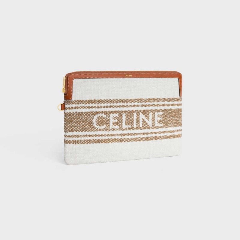 Celine STRAP in STRIPED TEXTILE with celine JACQUARD Pouch Tobacco / Tan | CL-592887