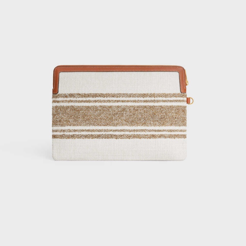 Celine STRAP in STRIPED TEXTILE with celine JACQUARD Pouch Tobacco / Tan | CL-592887