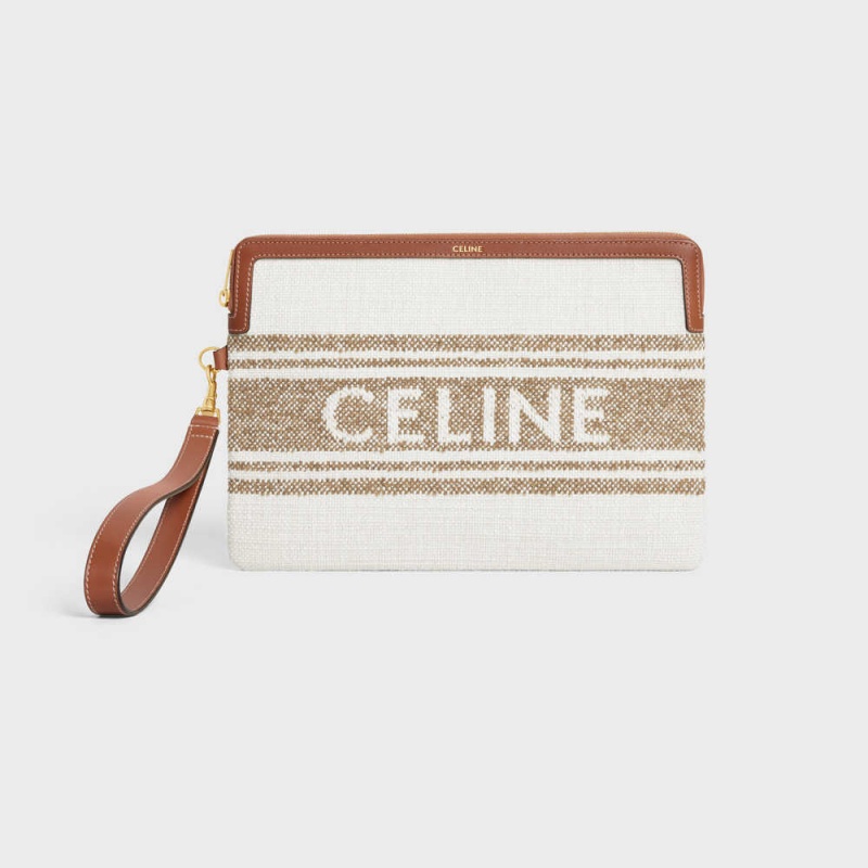 Celine STRAP in STRIPED TEXTILE with celine JACQUARD Pouch Tobacco / Tan | CL-592887