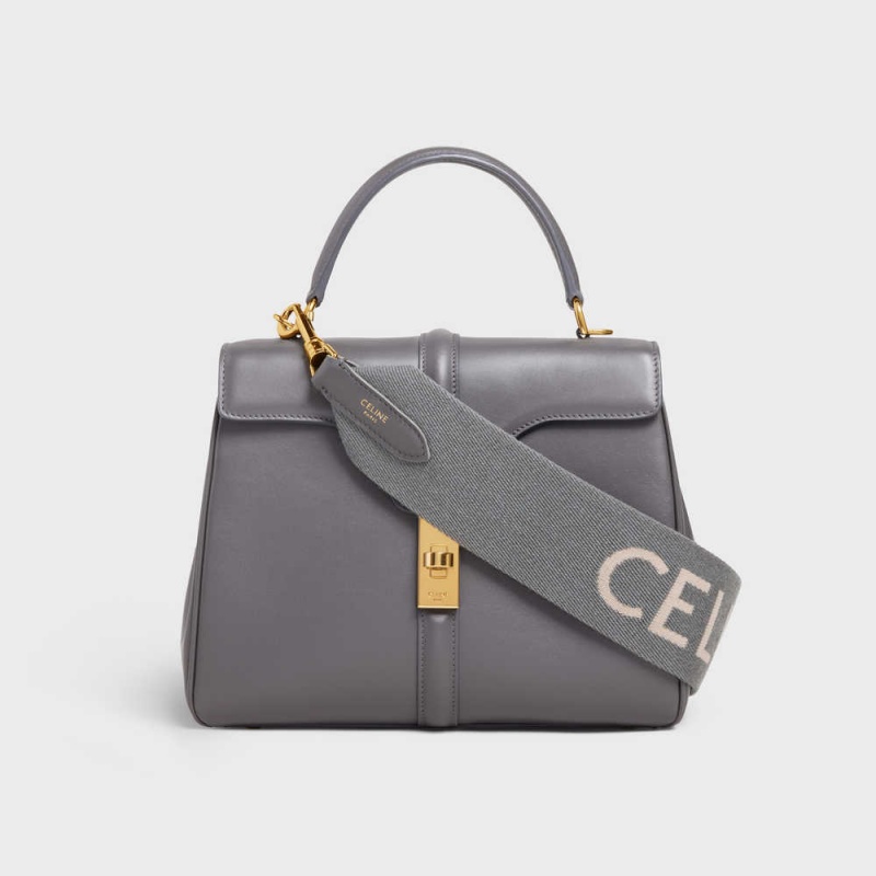 Celine Short Strap in Wool with jacquard Leather Goods Accessories Grey / White | CL-592913