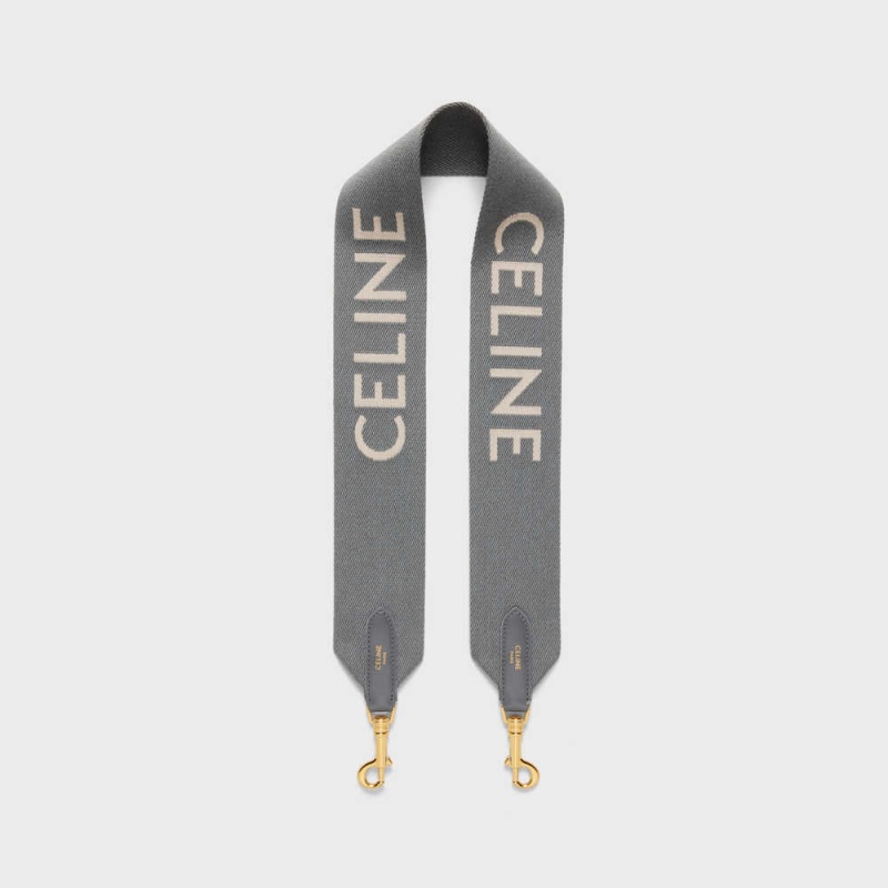 Celine Short Strap in Wool with jacquard Leather Goods Accessories Grey / White | CL-592913