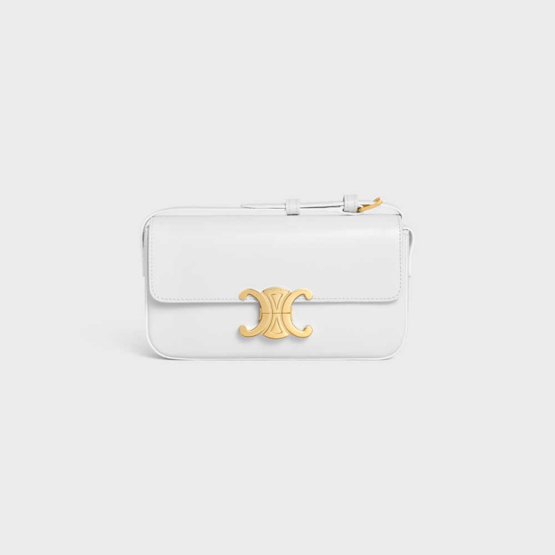 Celine Shoulder Bag in shiny calfskin Triomphe Arctic White | CL-593244